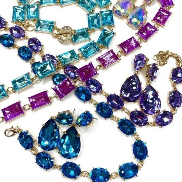 NEW Necklace Chunky 16" 18" 20" Purple Amethyst Rhinestone Square Jewelry M10 - Picture 5 of 5